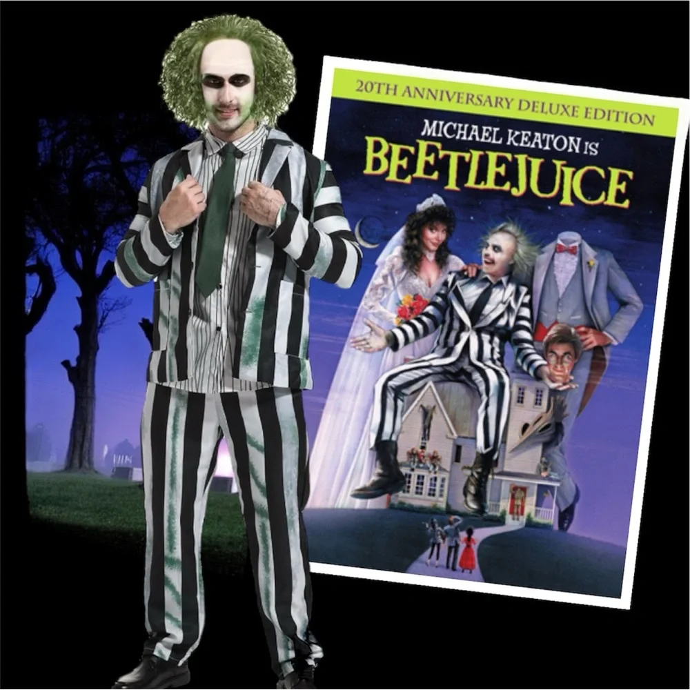 (NLA) 🛍️ NWT! Beetlejuice Halloween Suit Blazer, Pants, & Shirt Cosplay Costume - Picture 1 of 10